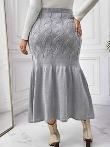 Calvaya 1pc Plus Size Elastic Textured Fitted Elegant Knitted Skirt