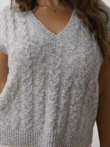 Aralina Plus Size Curve Textured Cosy Cable Sleeveless Knitted V Neck Vest