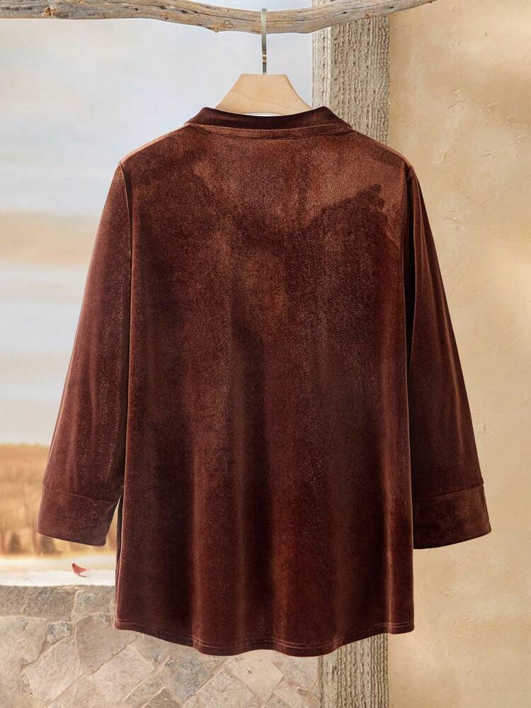 Plus Size Winter For Women Thanksgiving Women Casual Solid Color Polo Collar High-Low Hem Top