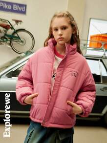 SHEIN Jaket Empuk Hangat Nyaman Kasual untuk Anak Perempuan Usia Remaja dengan Desain Bermotif, Cocok untuk Penggunaan di Dalam dan Luar Ruangan - Baby Pink - View 9
