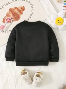 SHEIN Baby Girl Knitted Soft Crew Neck Casual Loose Thick Sweatshirt, Suitable For Autumn And Winter