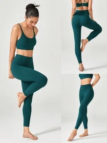 GLOWMODE 24" FeatherFit™ Cropped Running Leggings Booty Sculpt Tummy Control Fitness Tights With Hidden Front Pocket