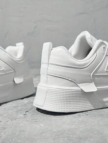 Beok Giày đế dày mới cho nam, Giày trượt patin buộc dây màu trơn, Giày thể thao mũi tròn tối giản ngoài trời, tăng chiều cao cho học sinh, giày trượt ván, giày thể thao thường ngày mùa thu đông - trắng - Xem 5