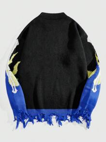 ROMWE MEN Street Life Men's Crew Neck Flame & Skull Pattern Knit Sweater - Multicolor - View 2