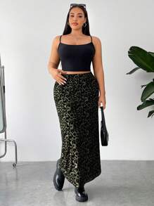 SHEIN EZwear 大码女式豹纹网纱裙 - 軍綠色 - 查看 4