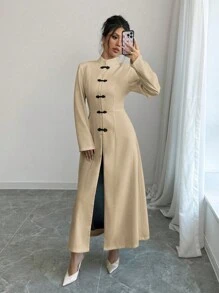 Chiquease Women French Button Long Coat/Jacket - Khaki - View 5