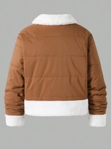 Abrigo acolchado casual estilo corto para adolescentes niñas - Caqui - Ver 2