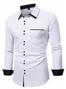 Manfinity Mode Men Contrast Color Patchwork Long Sleeve Casual Commuter Shirt, Autumn
