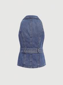 SHEIN Teen Girl Casual Washed Blue Denim Vest