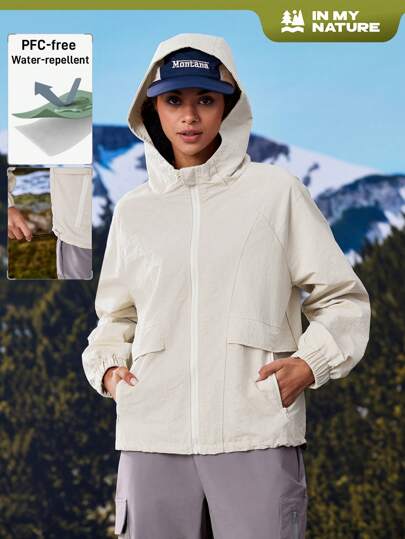 In My Nature Women's Outdoor Camping Hiking City Commute Fluorine-Free Water-Resistant Hooded Jacket