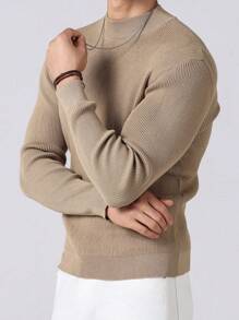 Manfinity CityGents Suéter de punto de manga larga de ajuste regular de color liso y delgado para hombre, informal, para parejas, trabajo, otoño