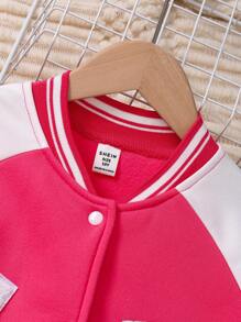 SHEIN Conjunto de 2 piezas para niñas preadolescentes: Chaqueta de béisbol con gráfico de letras y bloques de color, y falda plisada blanca - Multicolor - Ver 5