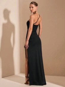 SHEIN BAE Vestido elegante para mujer con abertura alta sexy para club y fiestas, adecuado para uso diario, citas, discotecas, fiestas, Navidad, Año Nuevo, Acción de Gracias y ocasiones semiformales
