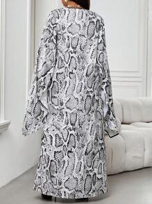 SHEIN Lady Vestido caftán de cuello en V recto con abertura en la manga, elegante, en negro tejido, para primavera, verano, otoño e invierno, de talla grande, vestido de diosa griega, vestido de leopardo, vestido formal, vestido para vacaciones