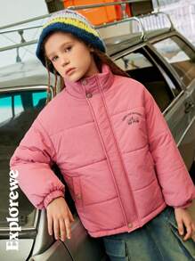 SHEIN Jaket Empuk Hangat Nyaman Kasual untuk Anak Perempuan Usia Remaja dengan Desain Bermotif, Cocok untuk Penggunaan di Dalam dan Luar Ruangan - Baby Pink - View 5
