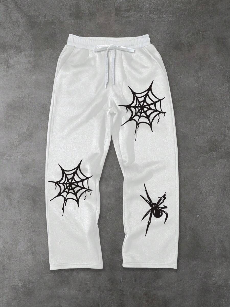 Manfinity EMRG Plus Size Men's Casual Spider Web Print Drawstring Waist Sweatpants - White - View 1