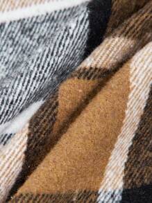 Tween Girls Autumn/Winter Formal Casual Vintage Elegant Design Oversized Collar Plaid Long Vest Jacket Paired With Colorblock Long Sleeve Dress, Suitable For Daily Commute, Casual, Street Style And Family Gatherings