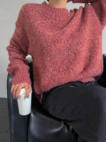 DAZY 寬鬆毛茸茸針織毛衣，常規花卉圖案，適合秋冬校園穿著 - 酒紅色 - 查看 7