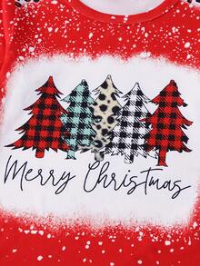 Bộ 2 món áo thun tay dài in họa tiết cây thông Noel cho bé gái và quần ống loe họa tiết da báo - Nhiều màu - Xem 4