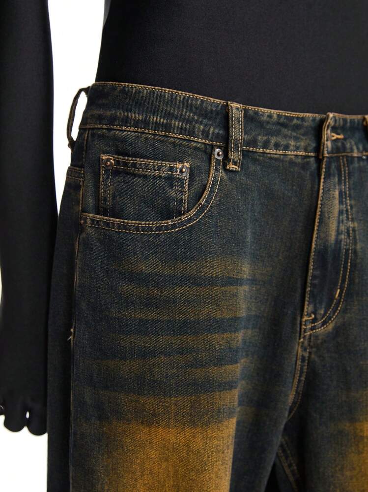 NEON BLANC Men's Non-Stretch Street-Style Flared Ankle-Length Denim Jeans - Mustard Yellow - View 5