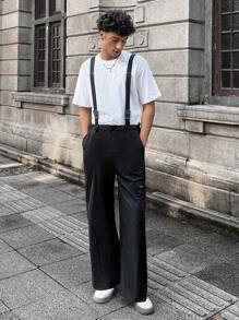 Manfinity VCAY 青年男士休闲宽松梭织背带裤 - 黑色 - 查看 5