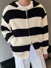 DAZY Chaqueta casual de hombre con cremallera y rayas sueltas para uso diario, chaqueta de otoño