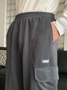 Manfinity VCAY Pantalon droit à taille élastique ample et décontracté pour hommes - Gris foncé - Voir 4