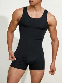 2 Stücke Set Herren einfarbiges Tank Top mit Rundhalsausschnitt und Shorts Formwäsche