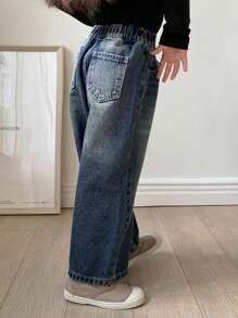 Dazy Kids Young Girl Casual Washed Elastic Waist Wide Leg Jeans