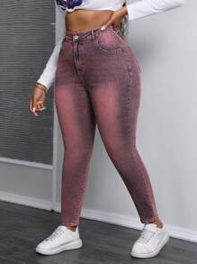 SHEIN SXY Plus Size Elastic Two-Tone Wash Skinny Jeans - Purple - View 6