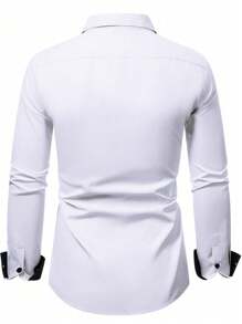Manfinity Mode Men Contrast Color Patchwork Long Sleeve Casual Commuter Shirt, Autumn
