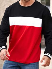 Manfinity Homme Men Plus Size Fashion Crew Neck Long Sleeve Color Block Casual T-Shirt, For Going Out - Multicolor - View 6