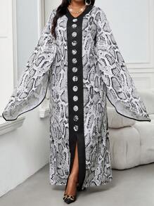 SHEIN Lady Vestido caftán de cuello en V recto con abertura en la manga, elegante, en negro tejido, para primavera, verano, otoño e invierno, de talla grande, vestido de diosa griega, vestido de leopardo, vestido formal, vestido para vacaciones