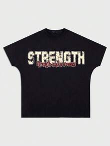 ROMWE MEN Street Life Camiseta de manga corta casual con cuello redondo y estampado de letras y caracteres para hombres - Negro - Ver 4