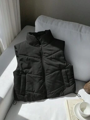 Comfortcana Winter Zip Up Double Face Snap Button Corduroy Drawstring Vest Coat