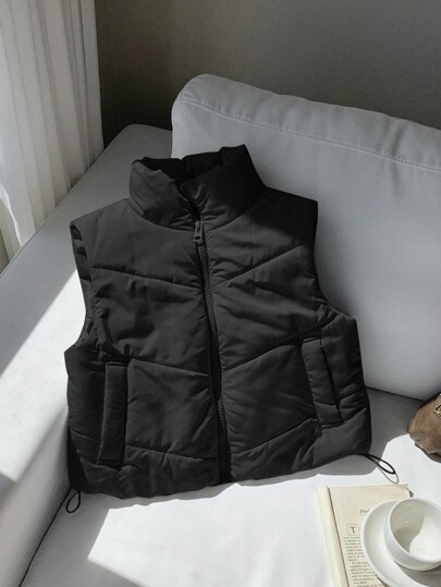 Comfortcana سترة داخلية قصيرة للنساء بسحاب أمامي وَلَون واحد، مبطنة، ملابس غير رسمية شتوية