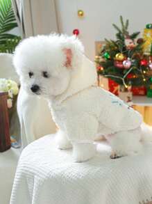 PETSIN 1 pieza Adorable chaqueta de forro polar cálida con estampado de pata y muñeco de nieve, adecuada para perros en otoño/invierno - Blanco - Ver 5