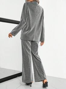 SHEIN Clasi 女士优雅三件套服装：亮片翻领西装外套、无袖上衣和裤子，秋季 - 銀色 - 查看 2