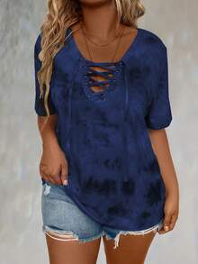 SHEIN LUNE 大码女式扎染印花短袖休闲 T 恤 - 彩色 - 查看 3