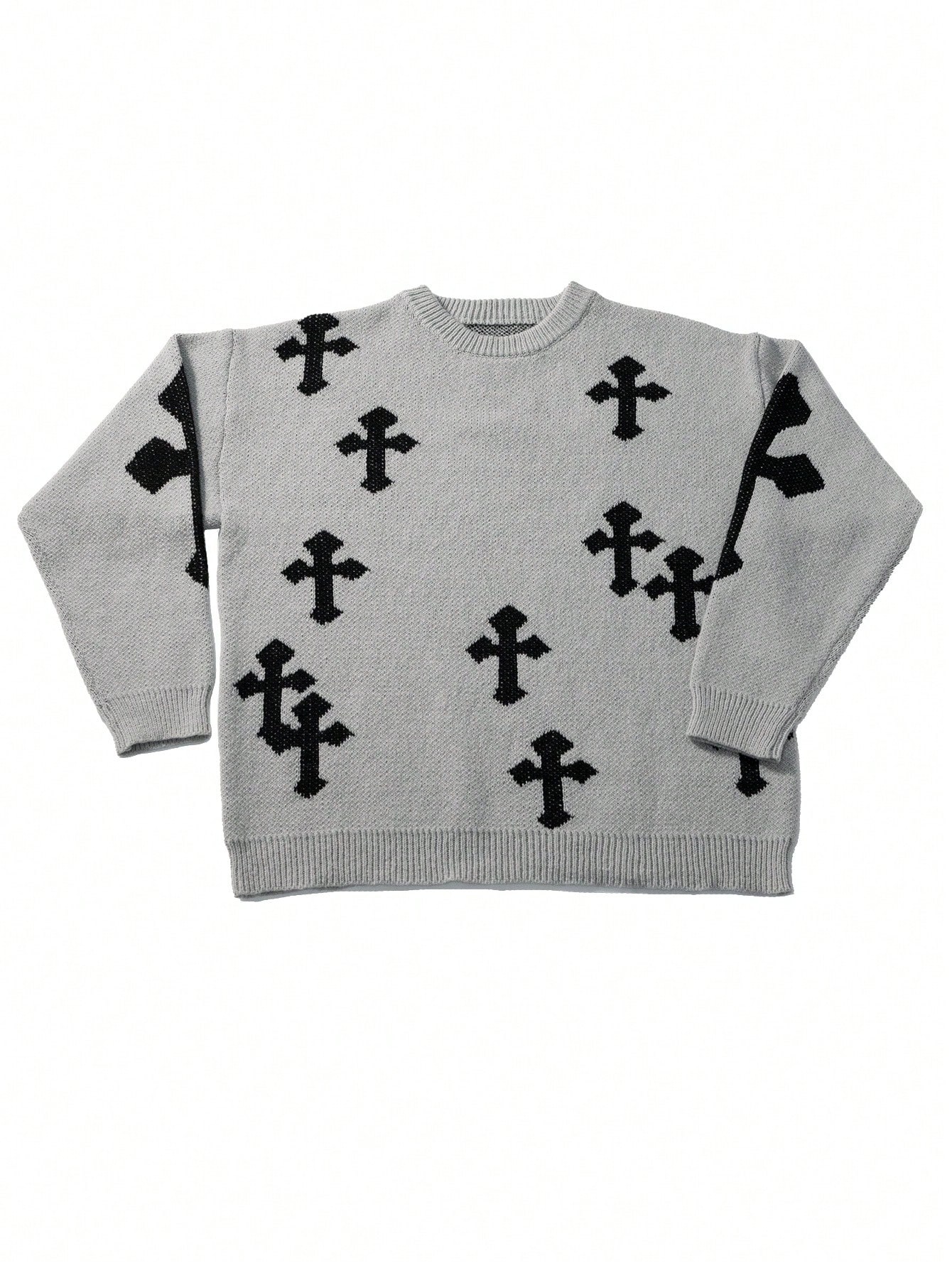 Manfinity Dauomo Plus Size Men's Cross Pattern Knitted Sweater, Fall/Winter