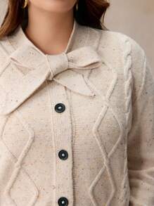 Elaquor 大码休闲立领落肩宽松有线菱形针织开衫