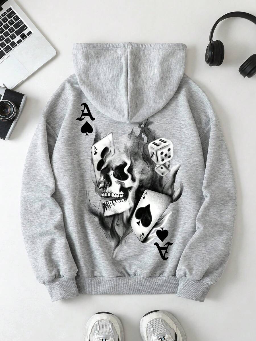 Attitoon Women's Casual Skull & Flame Pattern Thick Hoodie Sweatshirt, Loose Fit In Fall/Winter