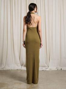 AiiRZ Đầm Maxi Ôm Sát Cổ Chữ V Có Gân Phồng - Màu vàng - Xem 2