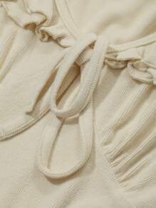 DAZY Ruffle Collar Fitted Casual House Dress Pajama - Beige - View 9