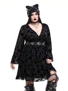 Whyspr Váy ôm eo cổ chữ V in hoa phong cách Gothic Punk - Nhiều màu - Xem 5