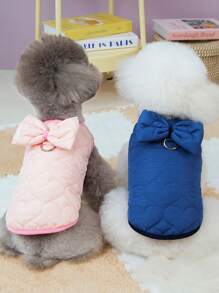 PETSIN Abrigo para mascota cálido y amigable con correa, decorado con moño rosa, para otoño/invierno - Rosa - Ver 1