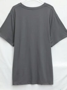 SHEIN MOOSTA Camiseta de cuello redondo navideña, camiseta de cuello redondo regular de mujer con gráficos de Papá Noel y eslogan, adecuada para camisetas gráficas de primavera y verano para mujeres