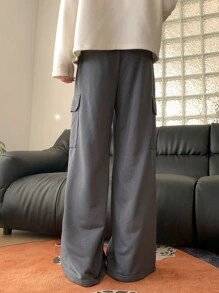 Manfinity VCAY Pantalon droit à taille élastique ample et décontracté pour hommes - Gris foncé - Voir 2