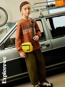 SHEIN Tween Boy Casual Letter Print Crew Neck Long Sleeve Pullover Sweatshirt, Autumn - Multicolor - View 10