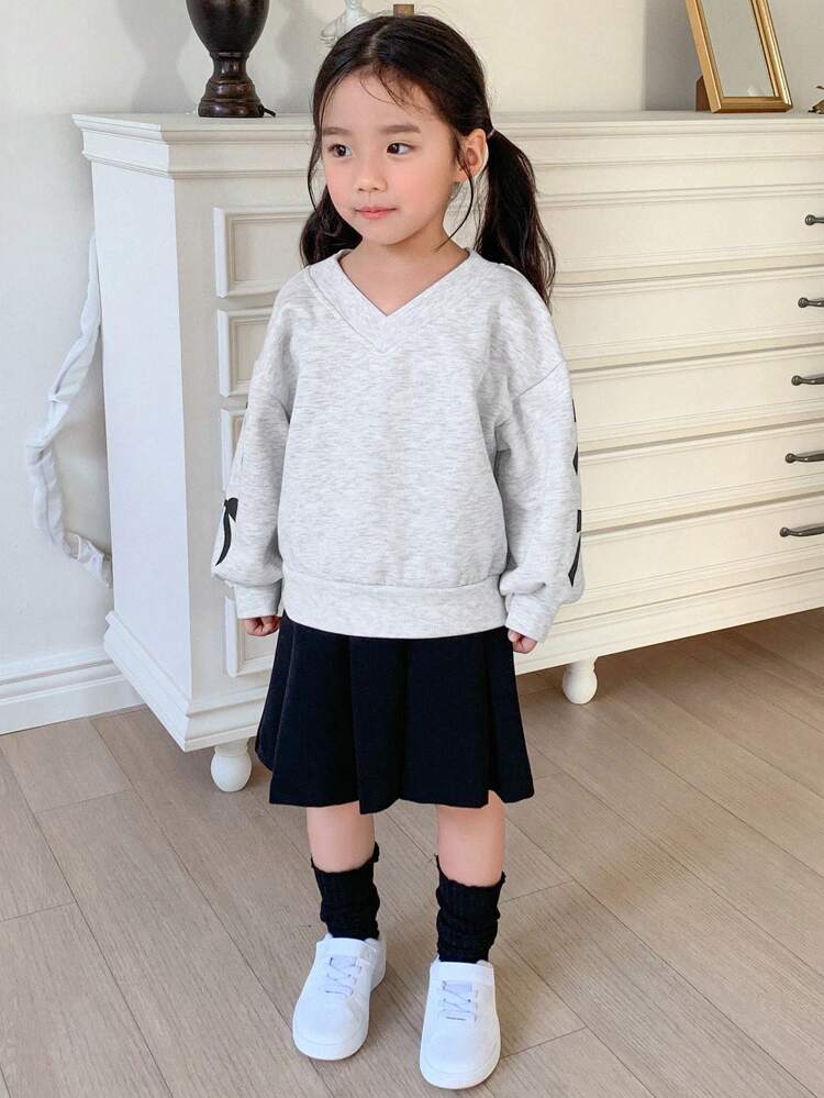 Young Girl' Round Collar Bowknot Graphic Sweatshirt, Fall